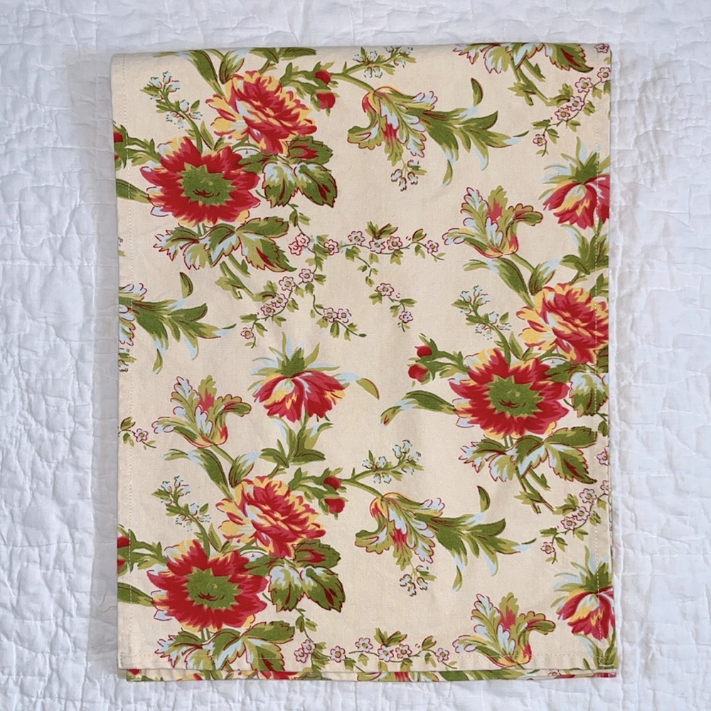 April Cornell Fall Floral Table Runner Peony Dahlia Red Pink Green Yellow 72”